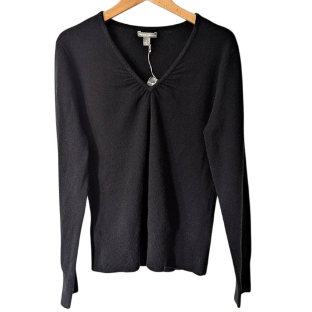 Apt. 9 100% Cashmere Tunic Pullover Sweater Cinched V Neck Black Size L